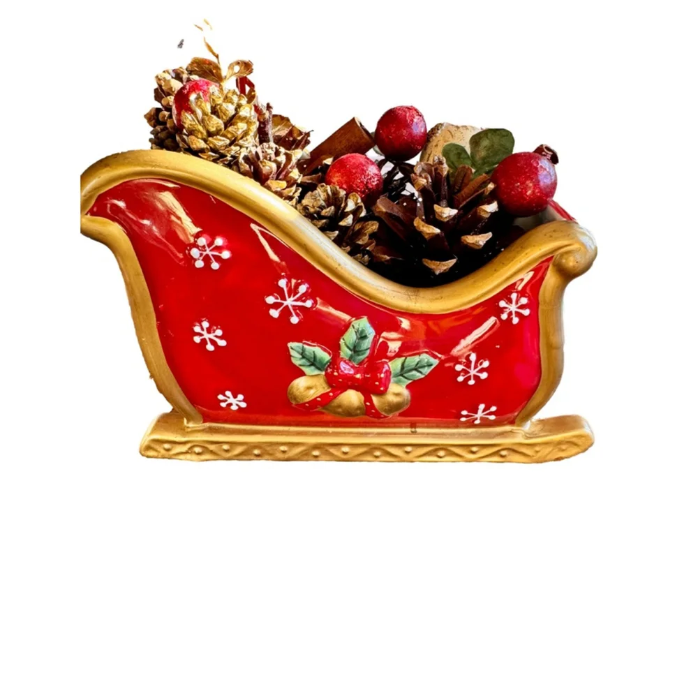 Vintage Fritz & Floyd Holiday Sleigh filled with removable decor